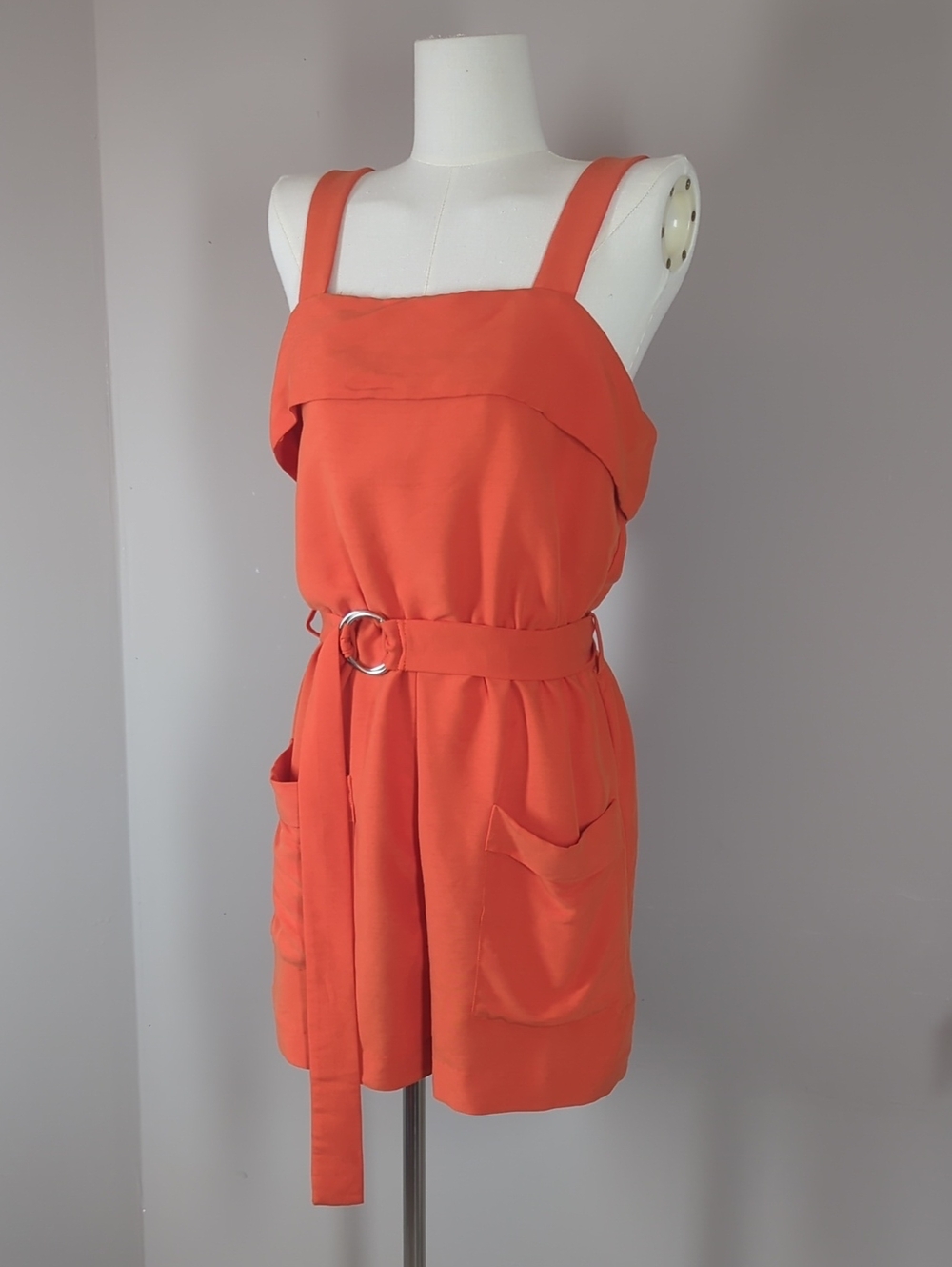 H&M Orange Belted Romper with Front Pockets Size 8
